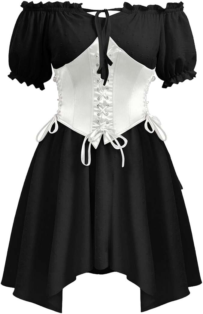ZUNQKG Womens Two Piece Sets Corset Dress Off Shoulder Ruffles Puff Sleeve Irregular Mini Fairy Bustier Dress - Image 1