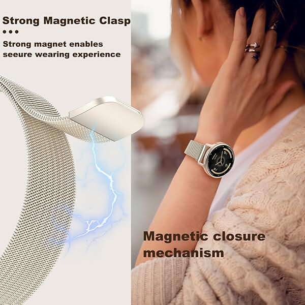 Koazon Metal Band Compatible with Garmin Venu 3S/Venu 4(41mm)/2S,Forerunner 265S 42mm/255S Watch,18mm Stainless Steel Mesh Magnetic Clasp Replacement Strap for Garmin Vivoactive 4S 40mm Women - Image 3