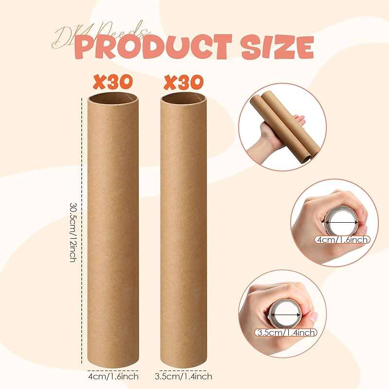 MotiMind 60 Pcs Cardboard Tubes for Craft 2 Size Empty Paper Towel Rolls Cardboard Toilet Paper Tubes Bulk for DIY Projects(Cowhide,1.4 x 12 Inch, 1.6 x 12 Inch) - Image 2