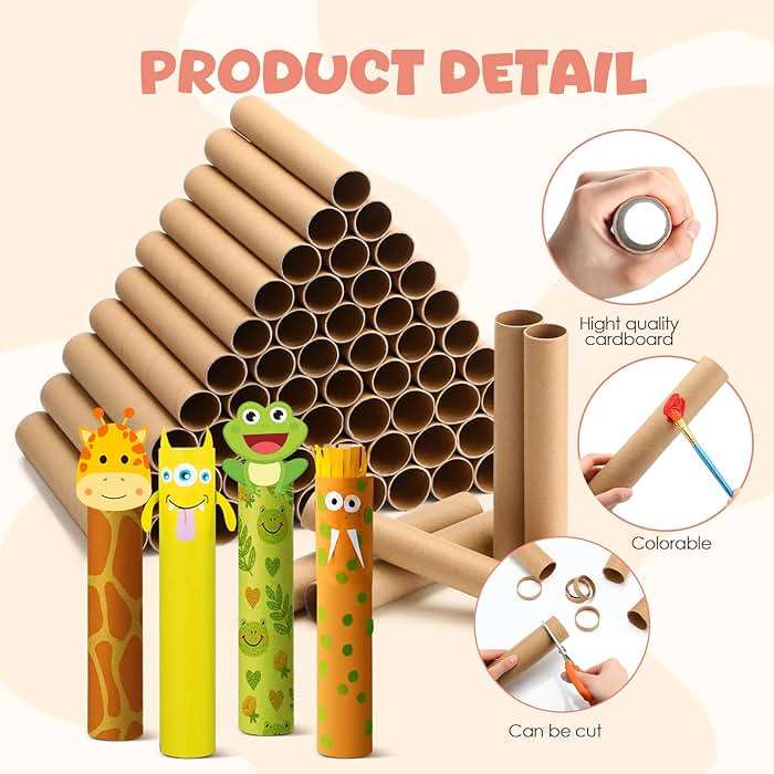 MotiMind 60 Pcs Cardboard Tubes for Craft 2 Size Empty Paper Towel Rolls Cardboard Toilet Paper Tubes Bulk for DIY Projects(Cowhide,1.4 x 12 Inch, 1.6 x 12 Inch) - Image 3