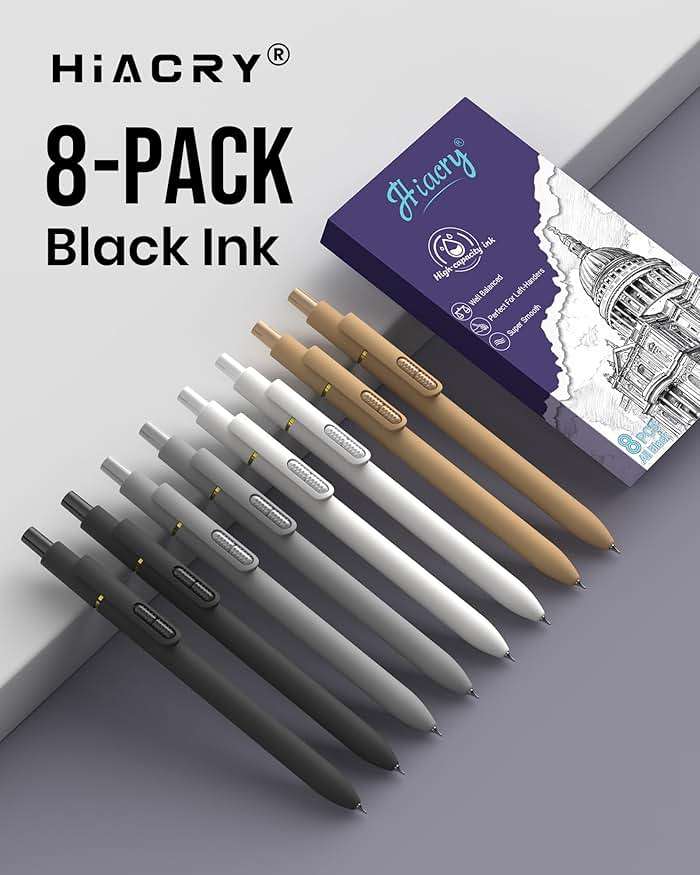 Hiacry 8 Pcs Gel Pens - 0.7mm Fine Point Smooth Writing Black Ink, Quick-Dry Long Lasting Fidge Pens, School & Office Supplies for Men Women - Image 8