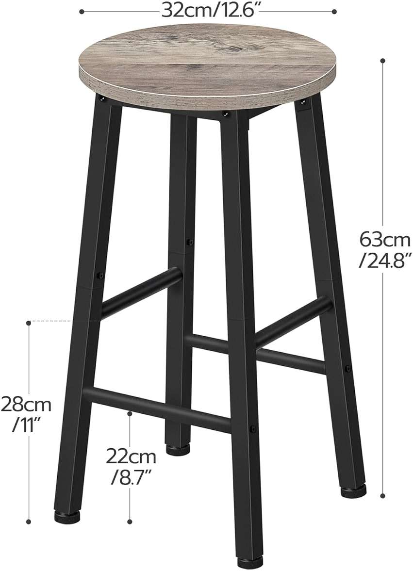 HOOBRO Bar Stools Set of 2, Counter Height Bar Stools, 25.8" Bar Stools for Kitchen Island, Industrial Kitchen Bar Chairs, for Dining Room, Kitchen, Bar, Greige and Black BG07BY01G1N2 - Image 3