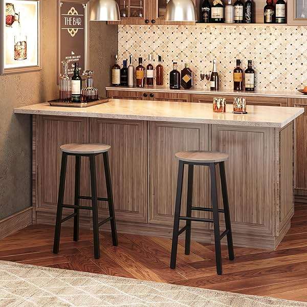 HOOBRO Bar Stools Set of 2, Counter Height Bar Stools, 25.8" Bar Stools for Kitchen Island, Industrial Kitchen Bar Chairs, for Dining Room, Kitchen, Bar, Greige and Black BG07BY01G1N2 - Image 4