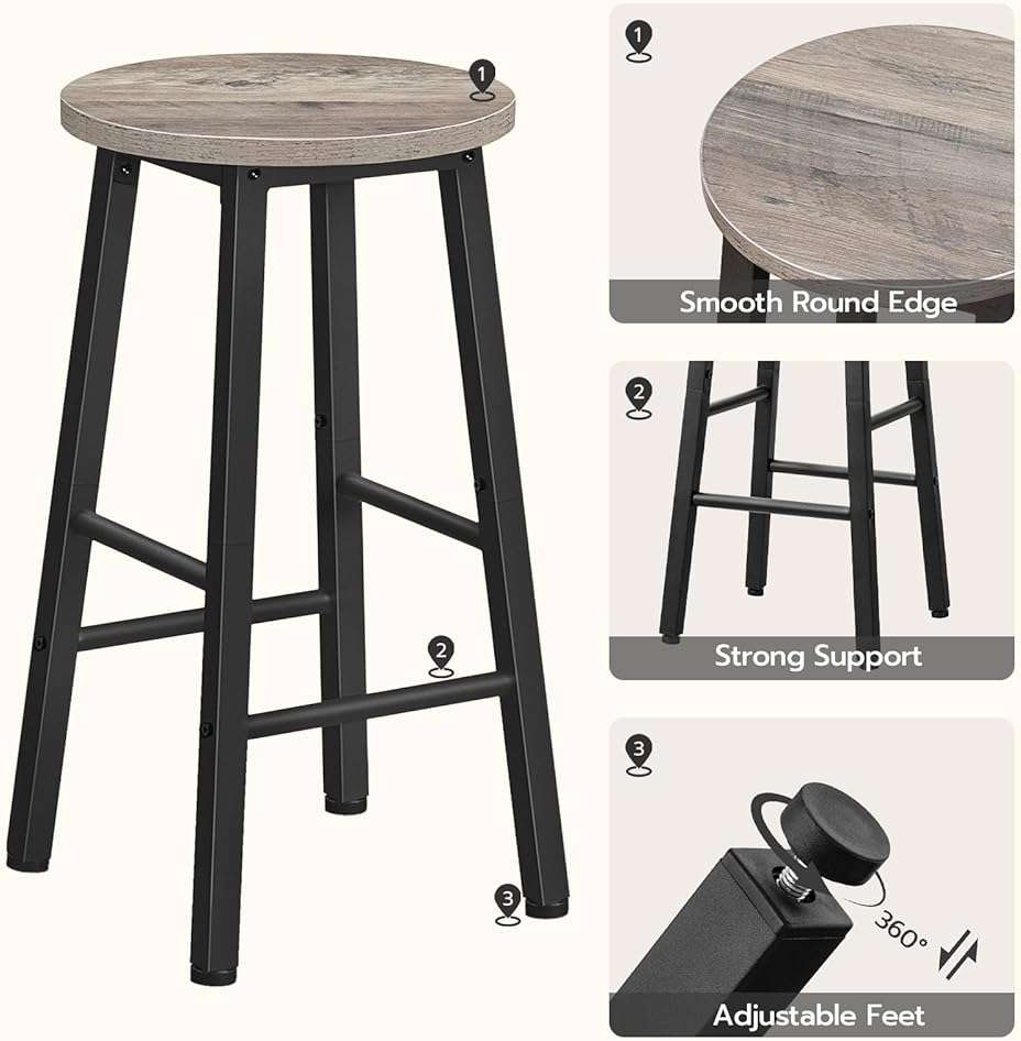 HOOBRO Bar Stools Set of 2, Counter Height Bar Stools, 25.8" Bar Stools for Kitchen Island, Industrial Kitchen Bar Chairs, for Dining Room, Kitchen, Bar, Greige and Black BG07BY01G1N2 - Image 9