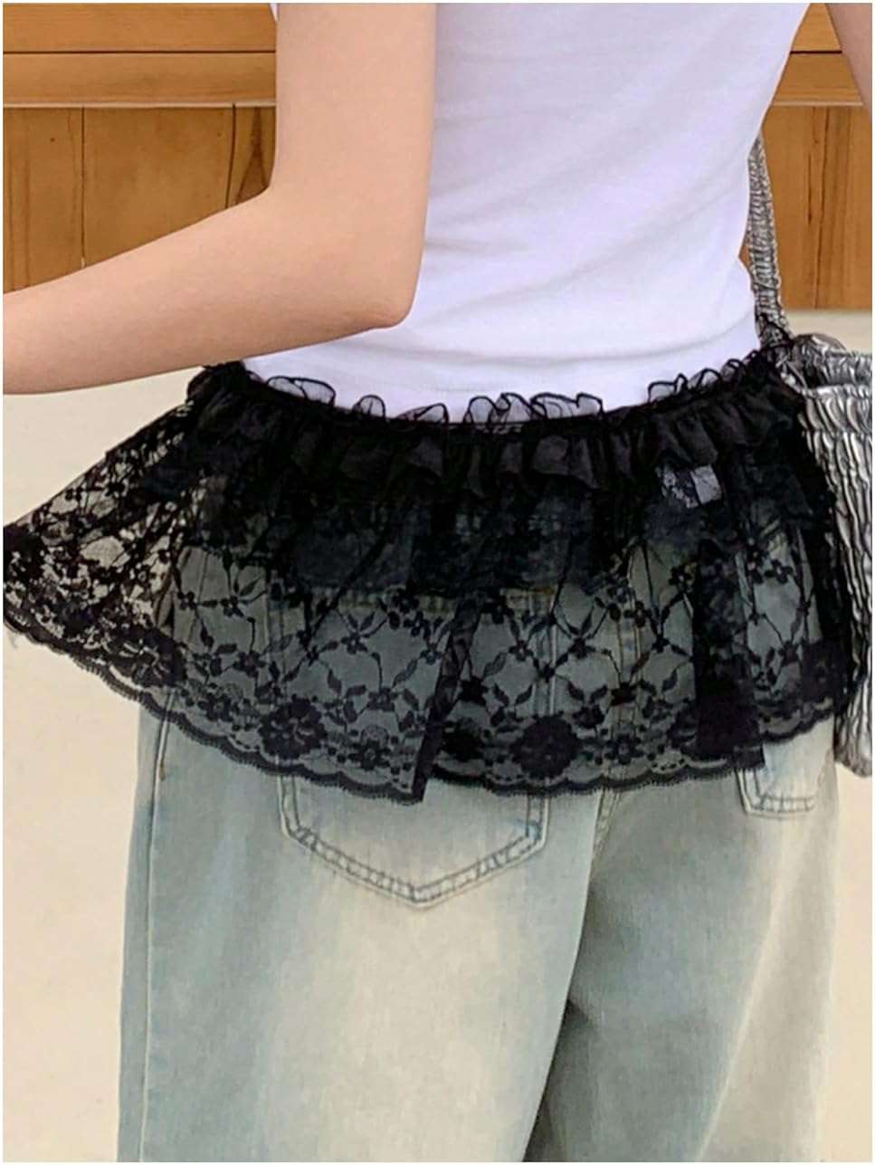 SHENHE Women's Sheer Lace Wrap Mini Skirt Tie Side Ruffle Layering Micro Skirt Waist Accessory - Image 3
