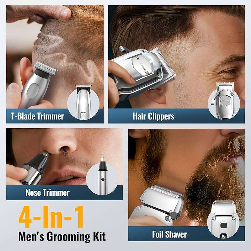 Jack & Rose Hair Clippers for Men Set Professional, Cordless Men Hair Trimmer, Electric Shavers, Barber kit, 4 in 1,LED Display, for Nose, Body, Bald Head - Image 3