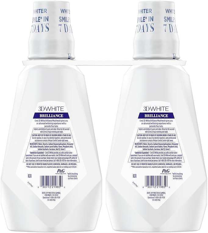 Crest 3D White Mouthwash, Teeth Whitening for Adults, 1L, 2 Pack, Alcohol Free Mouth Rinse, Breath Freshener, Antibacterial, Antiseptic, Bad Breath Treatment, Peroxide Free, Clean Mint - Image 11