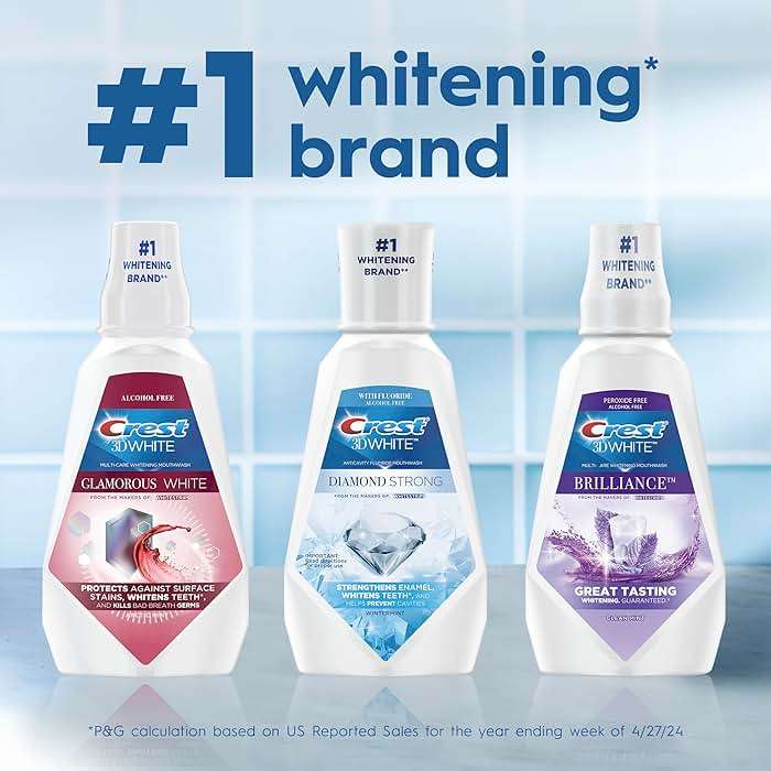 Crest 3D White Mouthwash, Teeth Whitening for Adults, 1L, 2 Pack, Alcohol Free Mouth Rinse, Breath Freshener, Antibacterial, Antiseptic, Bad Breath Treatment, Peroxide Free, Clean Mint - Image 8