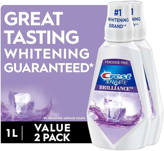 Crest 3D White Mouthwash, Teeth Whitening for Adults, 1L, 2 Pack, Alcohol Free Mouth Rinse, Breath Freshener, Antibacterial, Antiseptic, Bad Breath Treatment, Peroxide Free, Clean Mint - Image 10