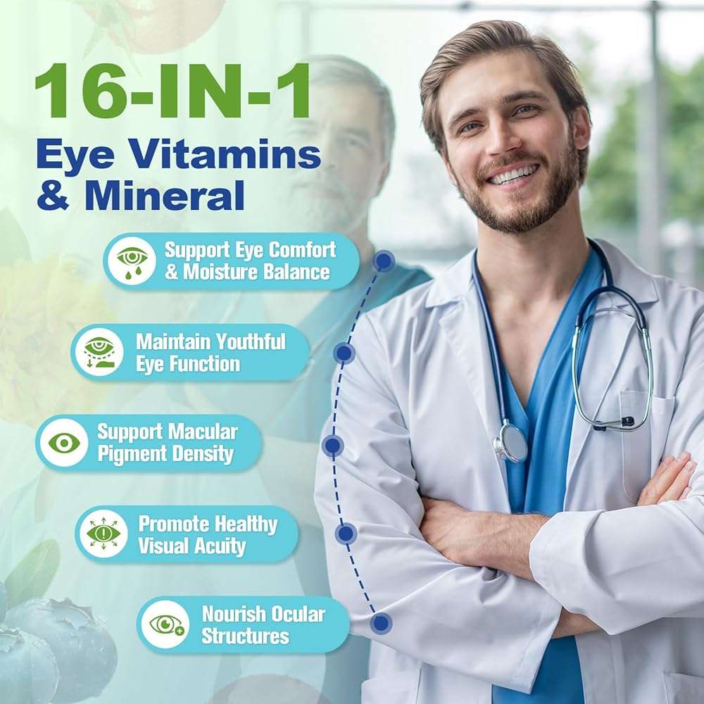 AREDS 2 Eye Vitamins and Mineral Bilberry Extract Omega-3, Eye Vitamin for Seniors Macular Health and Dry Eye, Eye Vitamins Lutein and Zeaxanthin Support Eye Strain & Hydration (120 Capsules) - Image 4