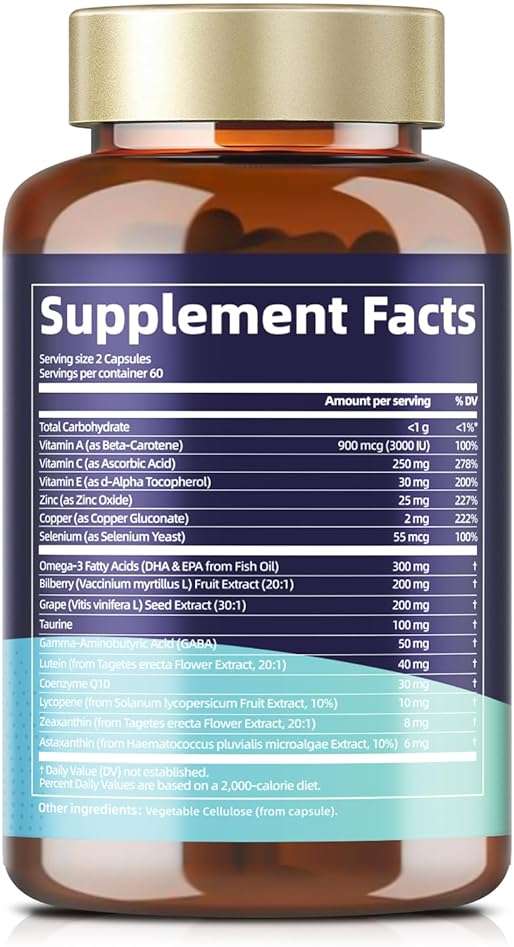 AREDS 2 Eye Vitamins and Mineral Bilberry Extract Omega-3, Eye Vitamin for Seniors Macular Health and Dry Eye, Eye Vitamins Lutein and Zeaxanthin Support Eye Strain & Hydration (120 Capsules) - Image 8