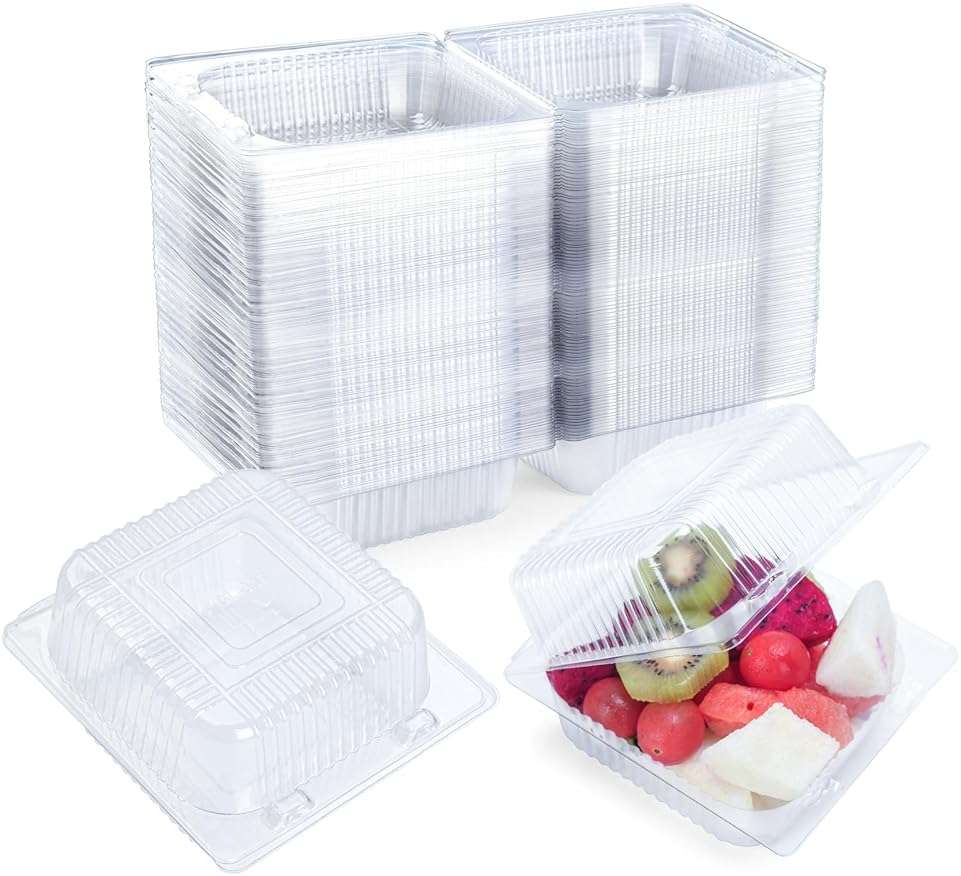 Evnlo 100 Count Clear Plastic Containers with Lids for Food, Thickened Disposable Sandwich Containers Clamshell Boxes for Cake Slice, Dessert, Hamburger, Salad, Pastry, Fruits, Takeout Tray - Image 1