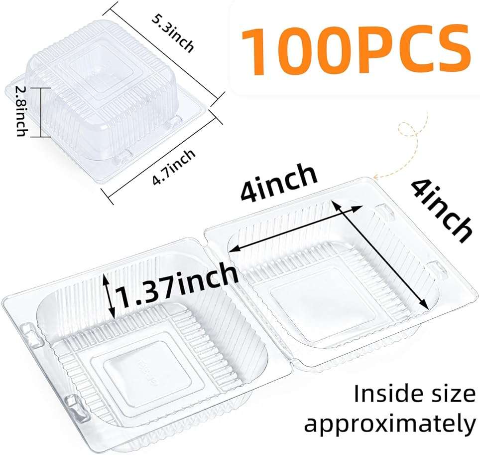 Evnlo 100 Count Clear Plastic Containers with Lids for Food, Thickened Disposable Sandwich Containers Clamshell Boxes for Cake Slice, Dessert, Hamburger, Salad, Pastry, Fruits, Takeout Tray - Image 3