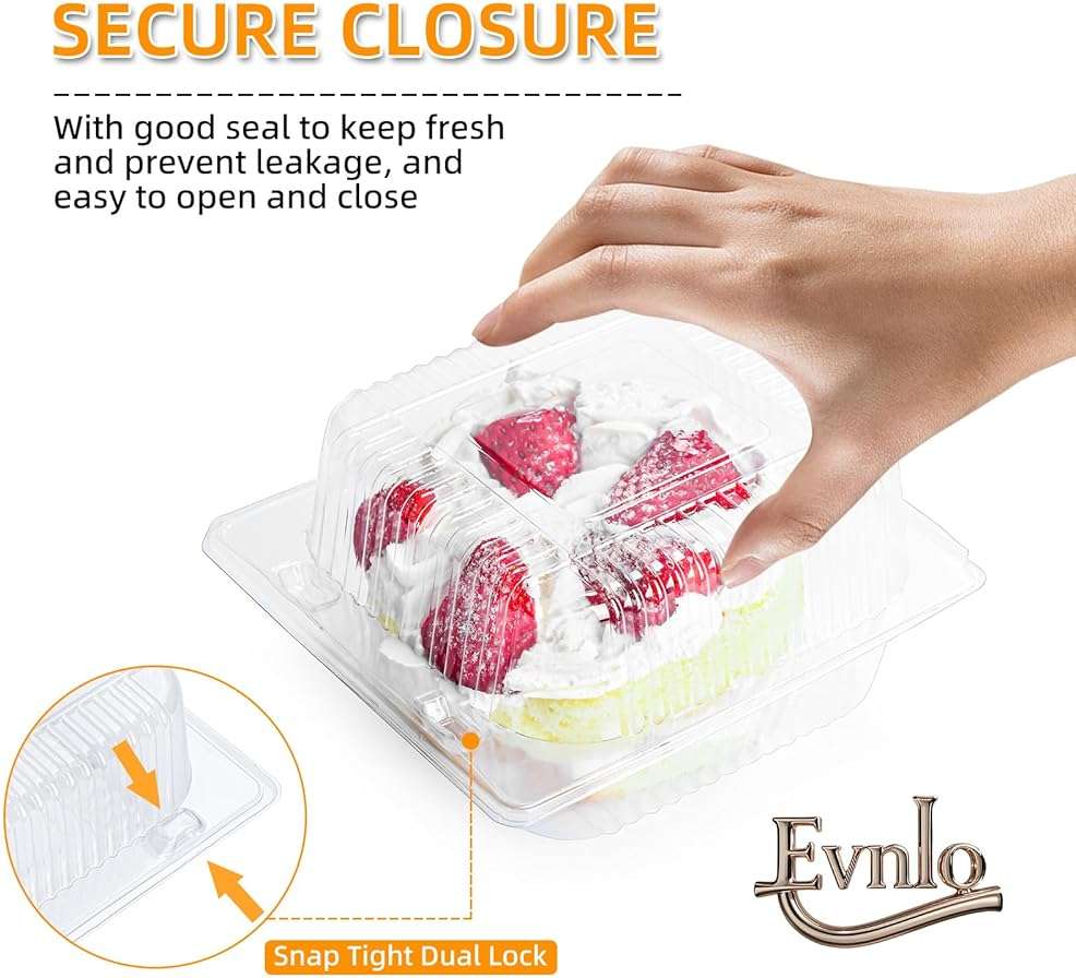 Evnlo 100 Count Clear Plastic Containers with Lids for Food, Thickened Disposable Sandwich Containers Clamshell Boxes for Cake Slice, Dessert, Hamburger, Salad, Pastry, Fruits, Takeout Tray - Image 4