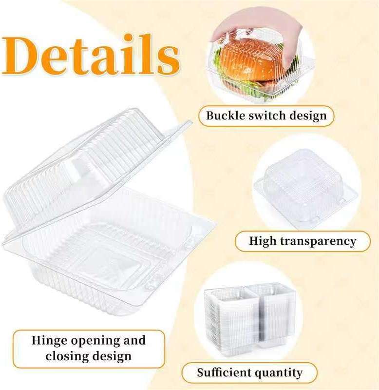 Evnlo 100 Count Clear Plastic Containers with Lids for Food, Thickened Disposable Sandwich Containers Clamshell Boxes for Cake Slice, Dessert, Hamburger, Salad, Pastry, Fruits, Takeout Tray - Image 5