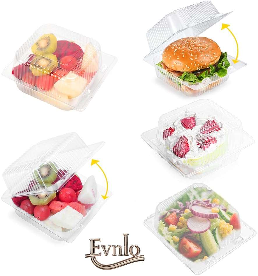 Evnlo 100 Count Clear Plastic Containers with Lids for Food, Thickened Disposable Sandwich Containers Clamshell Boxes for Cake Slice, Dessert, Hamburger, Salad, Pastry, Fruits, Takeout Tray - Image 6