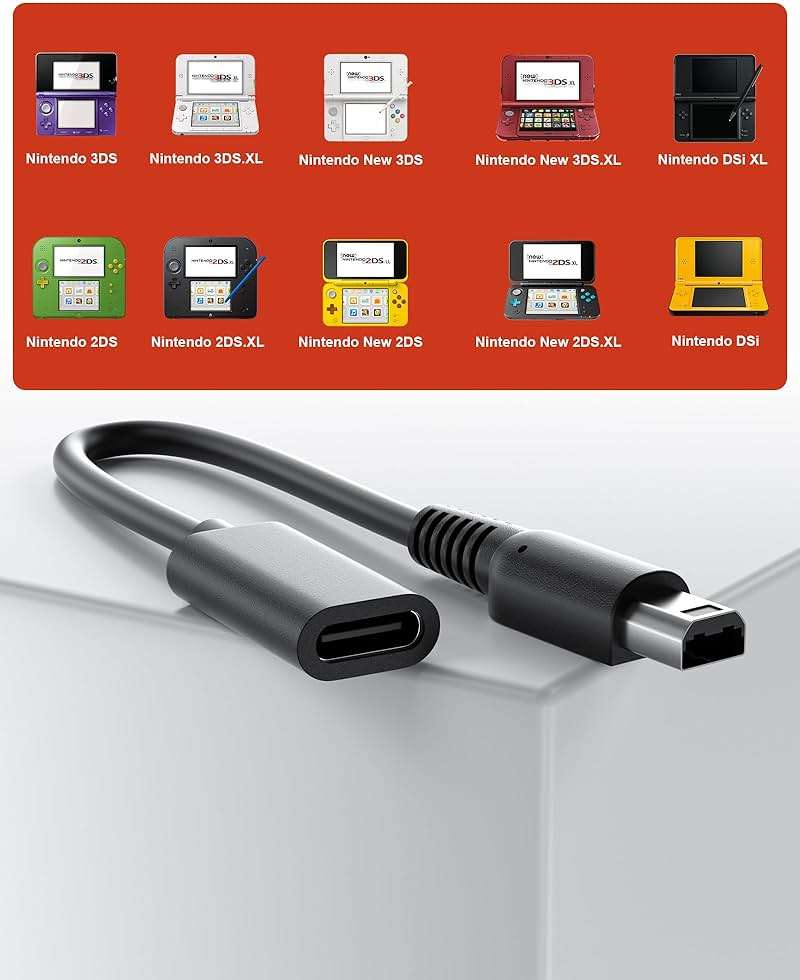 TriverseTech (2-Pack) Dual Mode USB-C to 3DS/2DS/DSi Series Charging Cable: Support USB-A to C & USB-C to C Cable - Image 2