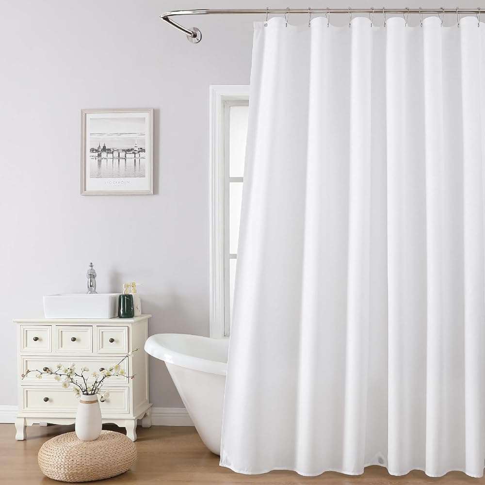 THAIGEE 1 Pack Water-Repellent Fabric Shower Curtain Liner - Hotel Quality Machine Washable, 3 Heavy-Duty Magnets with Rustproof Grommets & Weighted Hem, Standard Size 72x72in White - Image 2