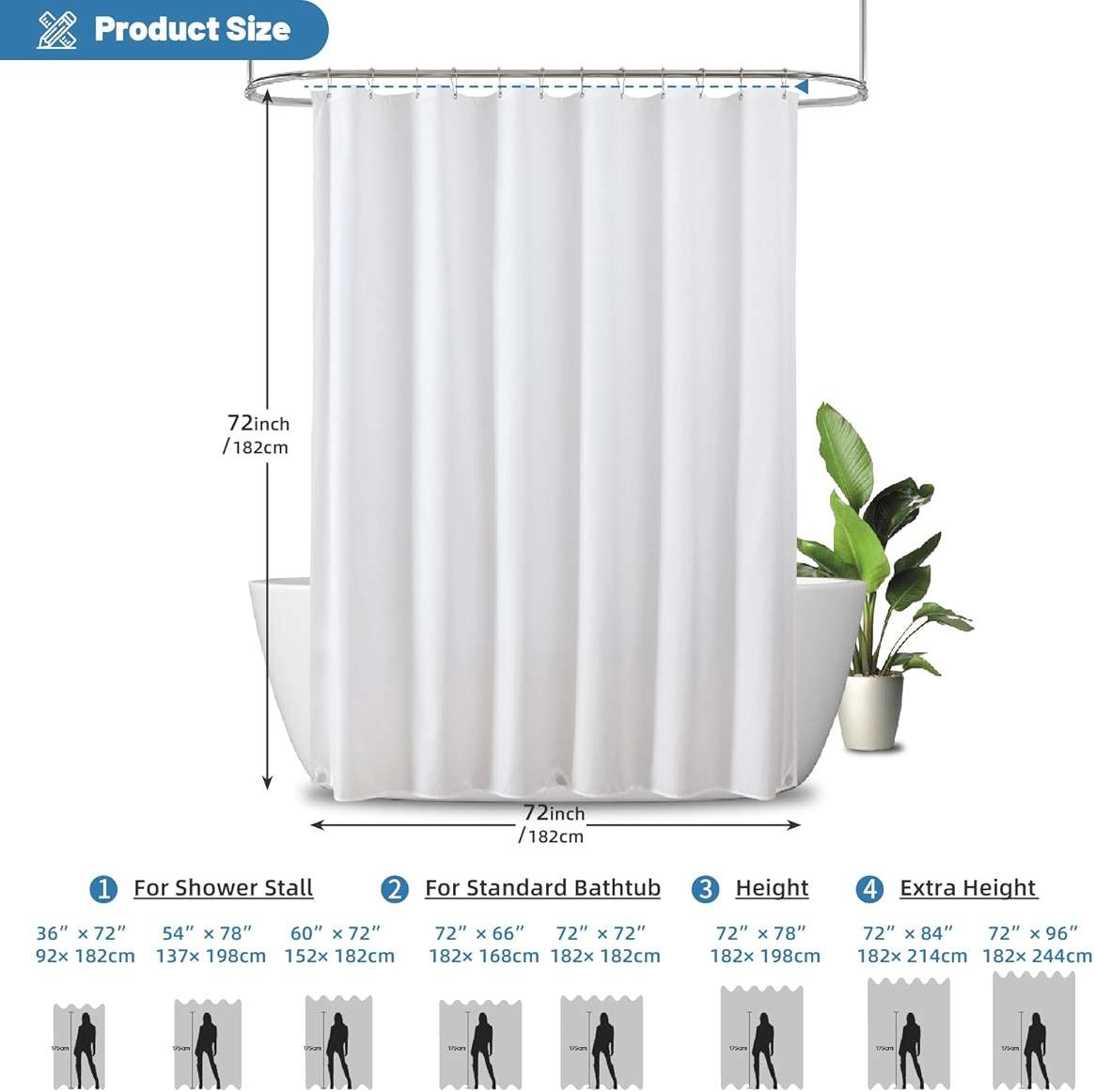 THAIGEE 1 Pack Water-Repellent Fabric Shower Curtain Liner - Hotel Quality Machine Washable, 3 Heavy-Duty Magnets with Rustproof Grommets & Weighted Hem, Standard Size 72x72in White - Image 3