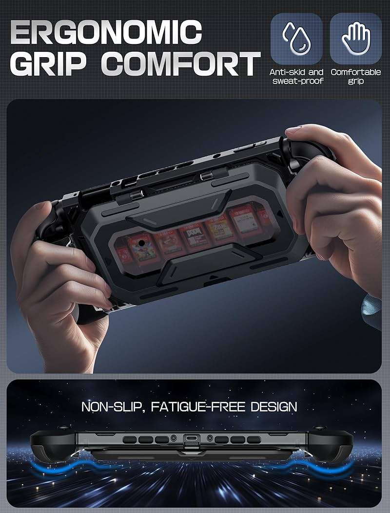 Mumba Dockable for Nintendo Switch 2 Case with Flip Stand, [Titan] Ergonomic Switch 2 Grip Protective Cover Holds 5 Game Cards & 2 TF Cards TPU Accessories and Quick-Release Joy-Con Design(Black) - Image 7