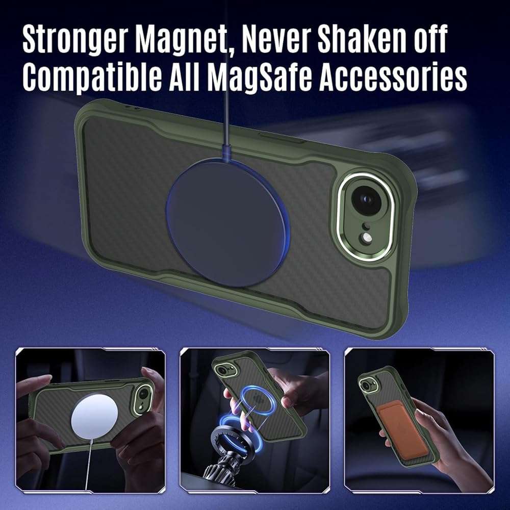 Dahkoiz for iPhone 16E Case, iPhone 17E Case, Compatible with MagSafe, Full Camera Protection, Slim & Rugged Shockproof Magnetic Phone Cover with Privacy Screen Protector, Green - Image 3