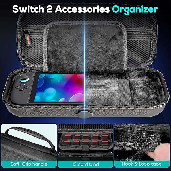Auarte [Charge Inside] Switch 2 Carrying Case for Nintendo Switch 2 Console 2025 / Switch Original/Switch OLED, Slim Travel Carry Case for Switch 2 Accessories with 10 Game Card Storage (Carbon Black) - Image 4