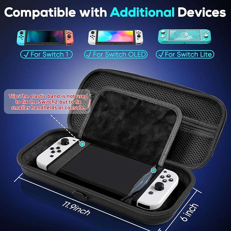 Auarte [Charge Inside] Switch 2 Carrying Case for Nintendo Switch 2 Console 2025 / Switch Original/Switch OLED, Slim Travel Carry Case for Switch 2 Accessories with 10 Game Card Storage (Carbon Black) - Image 6