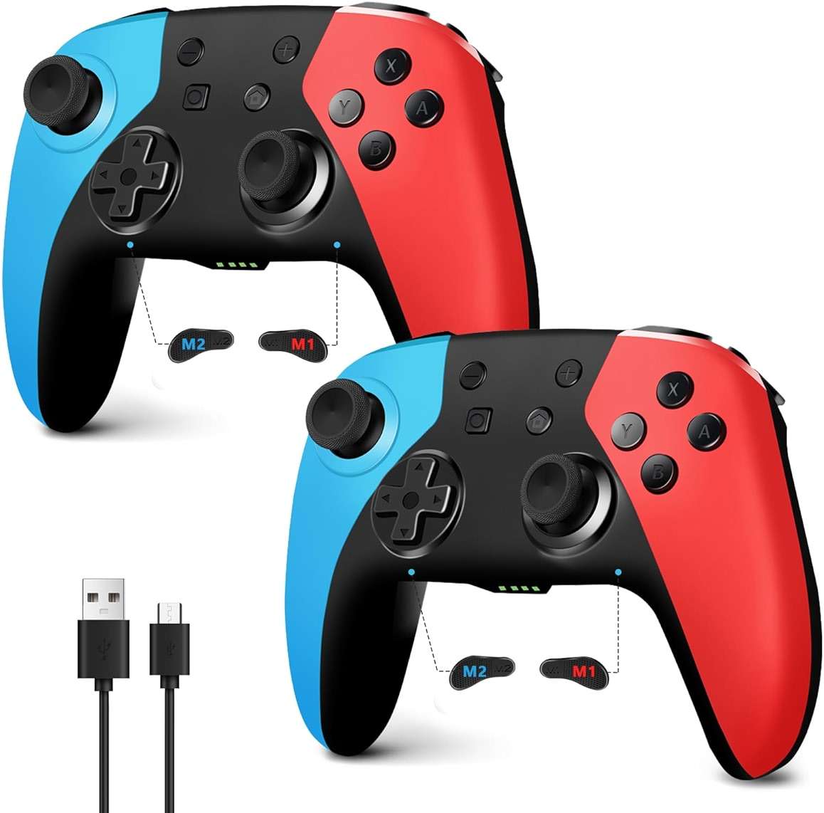 AceGamer 2 Pack Wireless Controller for Nintendo Switch/Lite/OLED, Hall Effect Joystick for Switch 2 Pro Controller with Wake-Up/Turbo/Dual Vibration/Programmable (Red+Blue) - Image 1