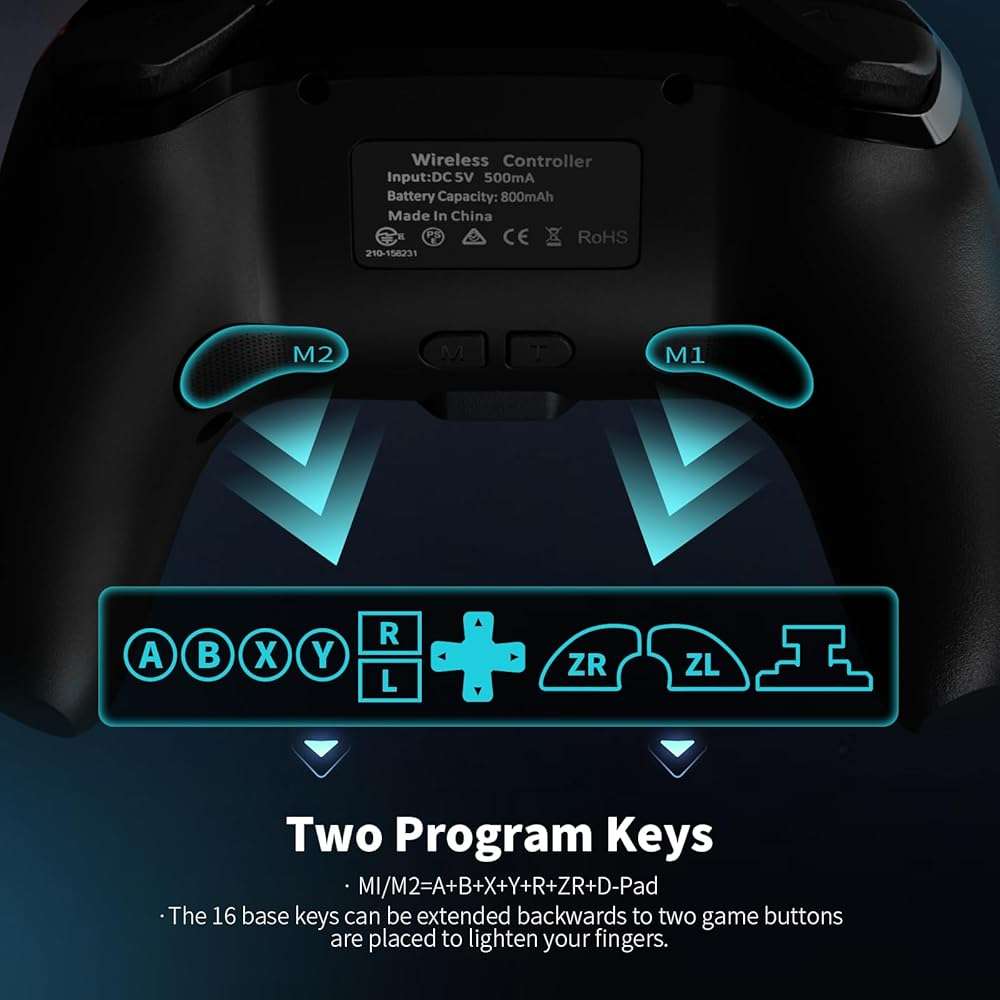 AceGamer 2 Pack Wireless Controller for Nintendo Switch/Lite/OLED, Hall Effect Joystick for Switch 2 Pro Controller with Wake-Up/Turbo/Dual Vibration/Programmable (Red+Blue) - Image 3