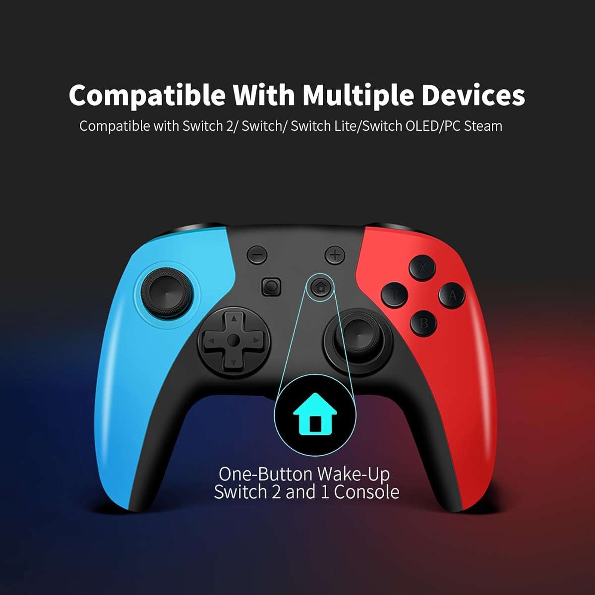 AceGamer 2 Pack Wireless Controller for Nintendo Switch/Lite/OLED, Hall Effect Joystick for Switch 2 Pro Controller with Wake-Up/Turbo/Dual Vibration/Programmable (Red+Blue) - Image 7