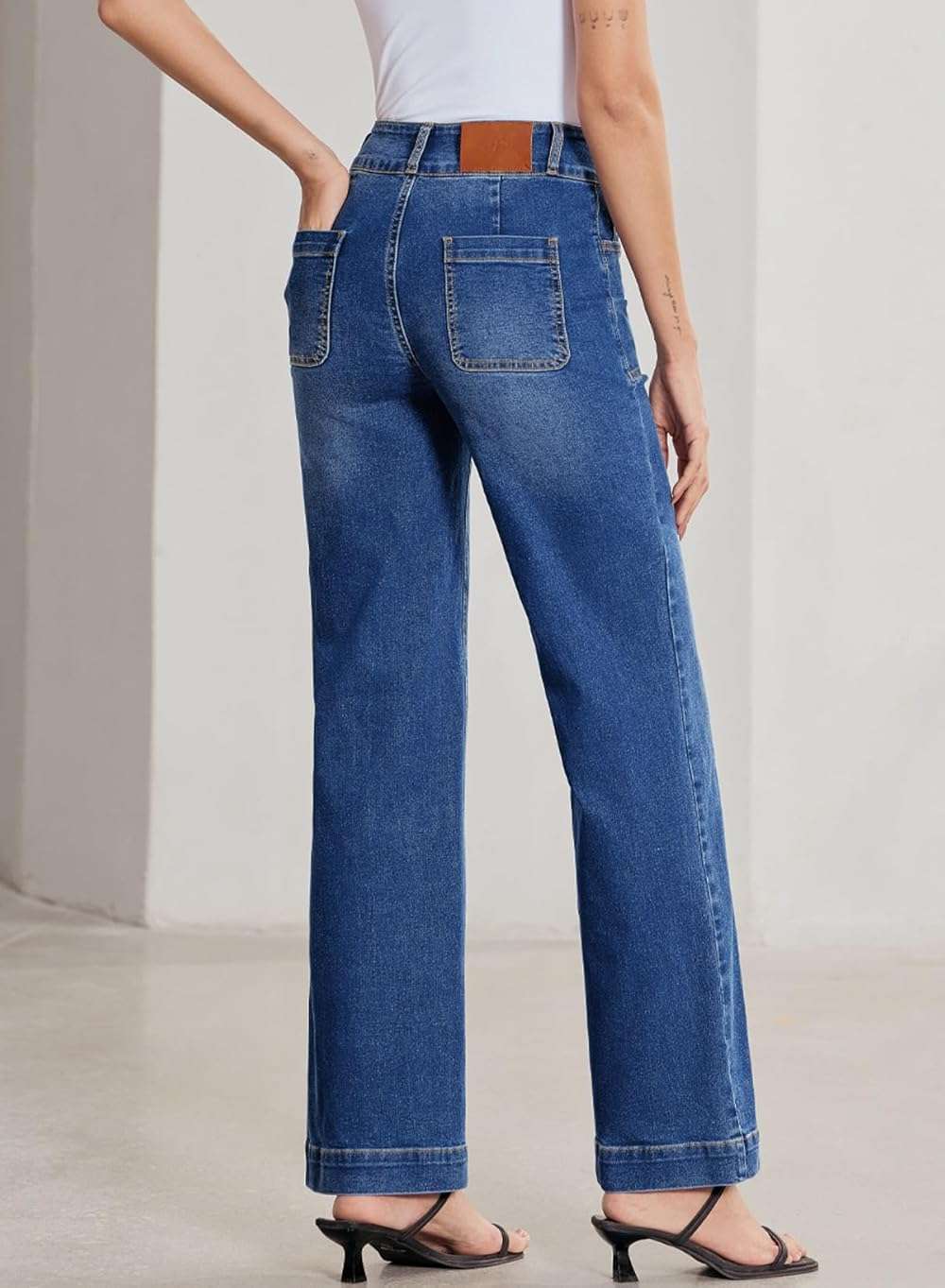 Sidefeel Women's Wide Leg Jeans High Waisted Stretchy Tummy Control Straight Leg Denim Pants - Image 2