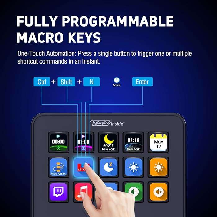 VSDINSIDE Macro Keypad, Stream Controller Deck Gaming Streaming Shortcut Keyboard, 18 Programmable Keys Customizable Visual AI Pad USB Soundboard for OBS, YouTube, Desk Office Setup, Laptop, PC, Mac - Image 2