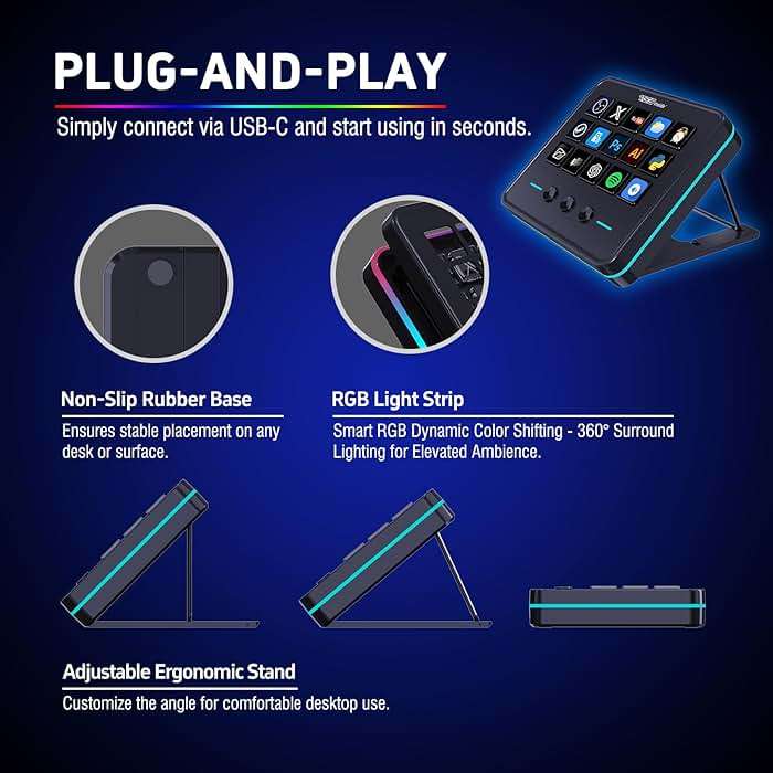 VSDINSIDE Macro Keypad, Stream Controller Deck Gaming Streaming Shortcut Keyboard, 18 Programmable Keys Customizable Visual AI Pad USB Soundboard for OBS, YouTube, Desk Office Setup, Laptop, PC, Mac - Image 4