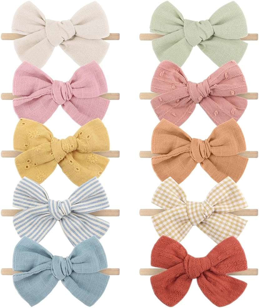 AQOKKA Baby Girl Headbands with Bows Soft Nylon Newborn Toddler Hairbands Handmade Baby Hair Accessories for Infant Girls Kids - Image 1