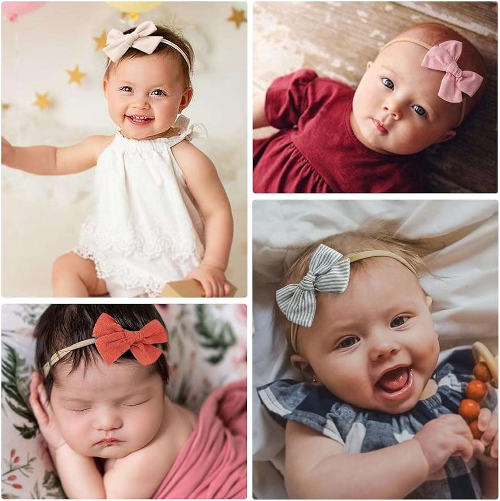 AQOKKA Baby Girl Headbands with Bows Soft Nylon Newborn Toddler Hairbands Handmade Baby Hair Accessories for Infant Girls Kids - Image 2