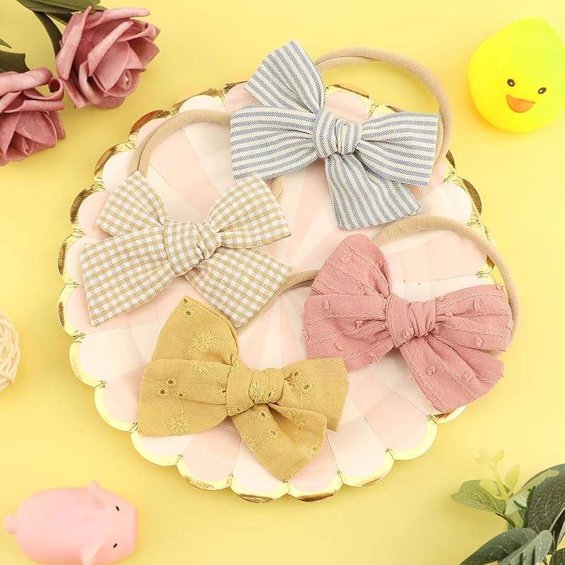 AQOKKA Baby Girl Headbands with Bows Soft Nylon Newborn Toddler Hairbands Handmade Baby Hair Accessories for Infant Girls Kids - Image 5