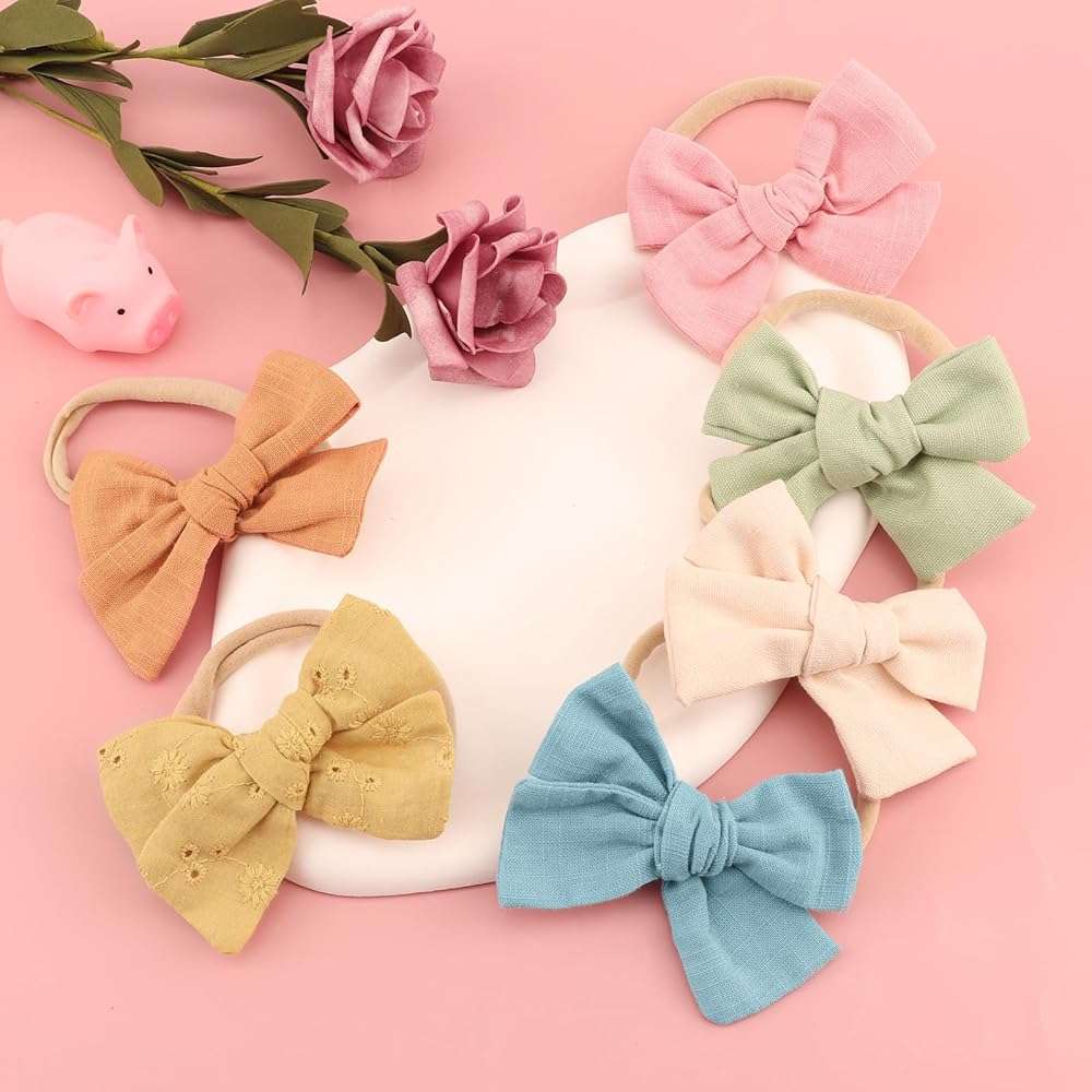 AQOKKA Baby Girl Headbands with Bows Soft Nylon Newborn Toddler Hairbands Handmade Baby Hair Accessories for Infant Girls Kids - Image 6