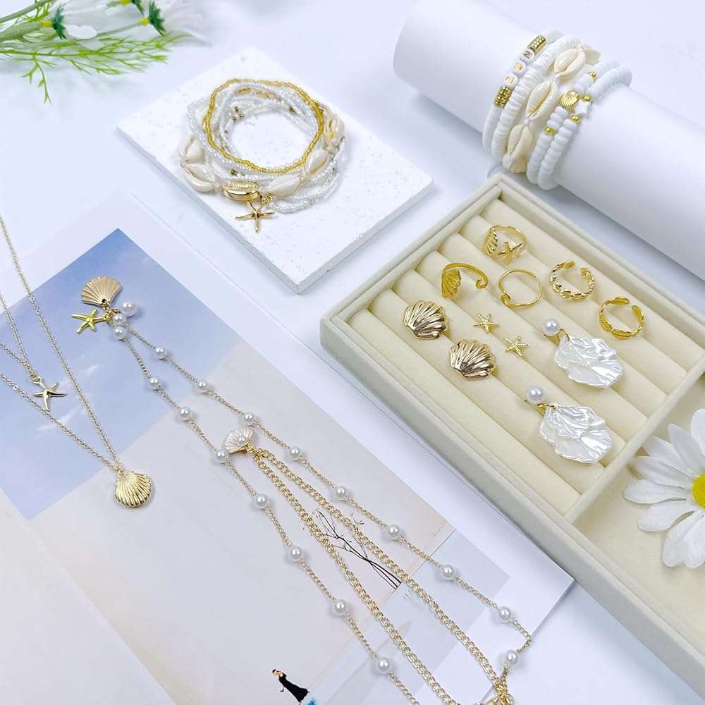 FIRSAUKI Seashell Starfish Jewelry Set for Women Sea shell Charm Necklace Summer Beach Bracelets Ocean Earrings Rings Nautical Anklet Set for Seaside Vacation - Image 7