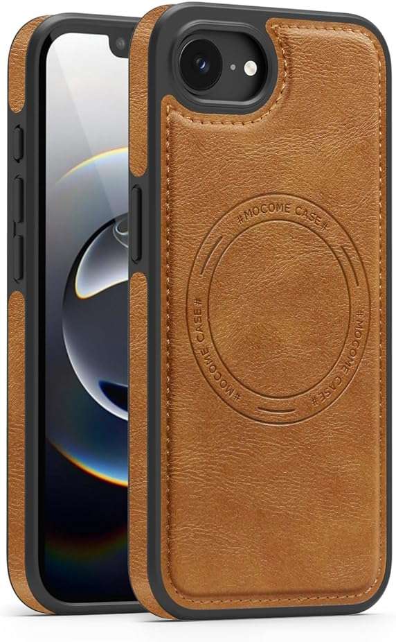 Newhalper Shockproof Case Designed for iPhone 17E/iPhone 16E 6.1 inch Premium PU Leather Magnetic Rugged Compatible with MagSafe Slim Phone Cover for iPhone 17E/16E (Brown) - Image 1