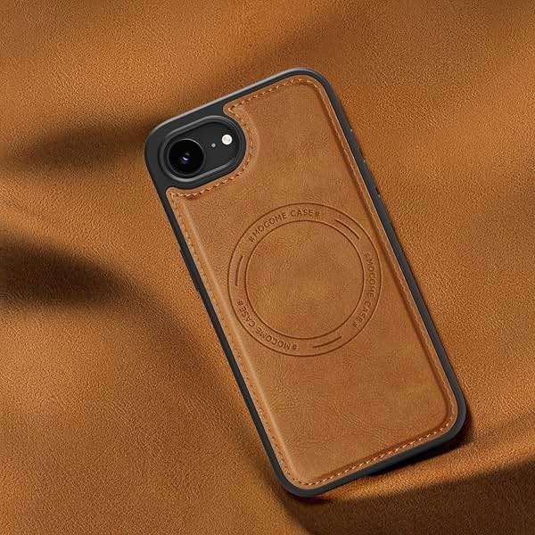 Newhalper Shockproof Case Designed for iPhone 17E/iPhone 16E 6.1 inch Premium PU Leather Magnetic Rugged Compatible with MagSafe Slim Phone Cover for iPhone 17E/16E (Brown) - Image 3