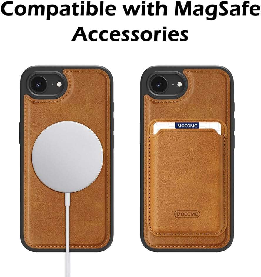 Newhalper Shockproof Case Designed for iPhone 17E/iPhone 16E 6.1 inch Premium PU Leather Magnetic Rugged Compatible with MagSafe Slim Phone Cover for iPhone 17E/16E (Brown) - Image 6