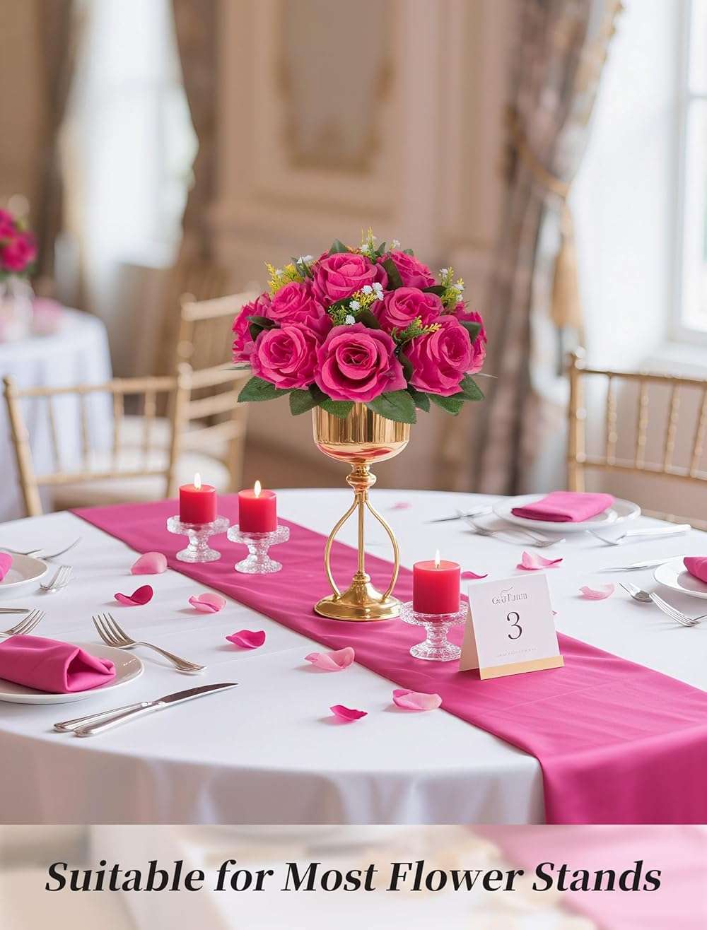 BLOSMON Hot Pink Flowers for Wedding: 10 Pcs Artificial Rose Balls for Table Decorations - Fake Silk Kissing Bouquet Floral Arrangement for Home Party Event Decoration - Image 3