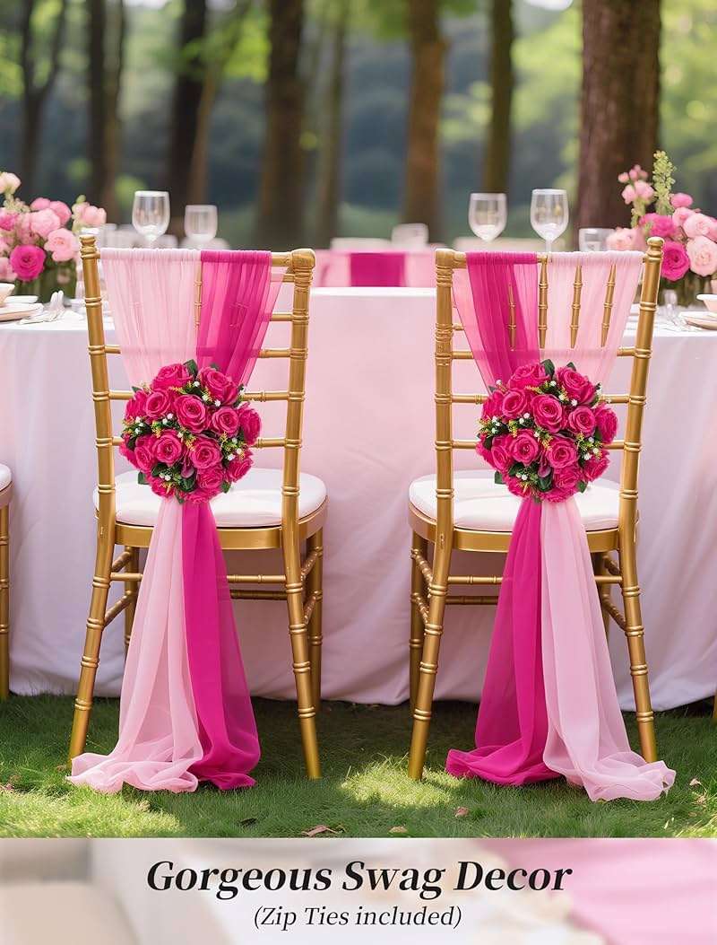 BLOSMON Hot Pink Flowers for Wedding: 10 Pcs Artificial Rose Balls for Table Decorations - Fake Silk Kissing Bouquet Floral Arrangement for Home Party Event Decoration - Image 5