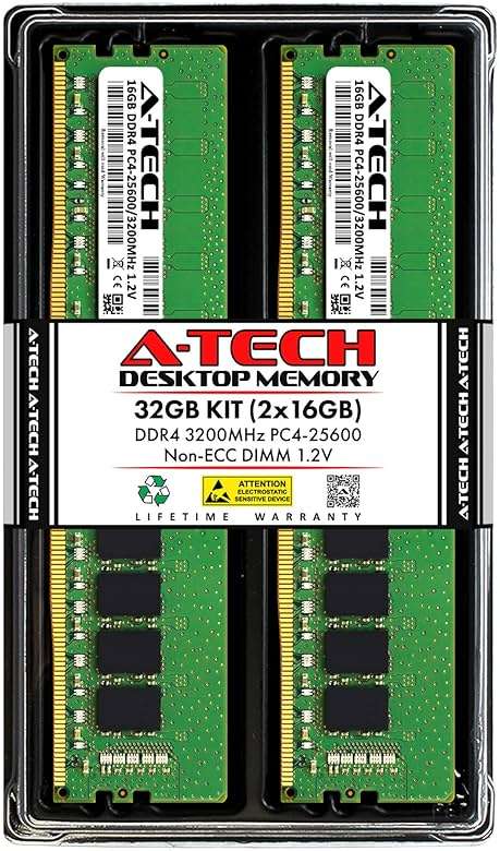 A-Tech 32GB Kit (2x16GB) RAM for Dell Alienware Aurora R10, Aurora R12, Aurora R14 Gaming Desktop | DDR4 3200MHz PC4-25600 DIMM 1.2V 288-Pin Non-ECC UDIMM Memory Upgrade - Image 1
