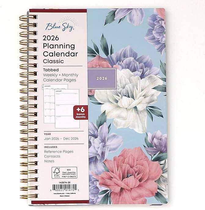 Blue Sky 2026 Weekly and Monthly Planner Calendar, January 2026 - December 2026, 5" x 8", Flexible Cover, Laminated Tabs, Durable Twin Wire Binding, Tula - Image 1