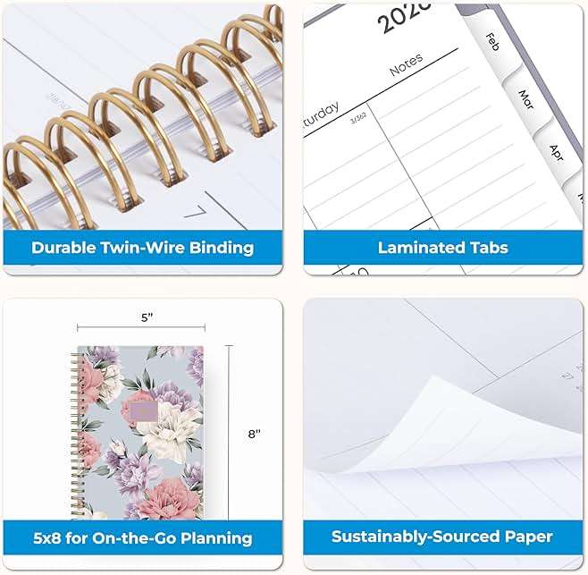 Blue Sky 2026 Weekly and Monthly Planner Calendar, January 2026 - December 2026, 5" x 8", Flexible Cover, Laminated Tabs, Durable Twin Wire Binding, Tula - Image 8