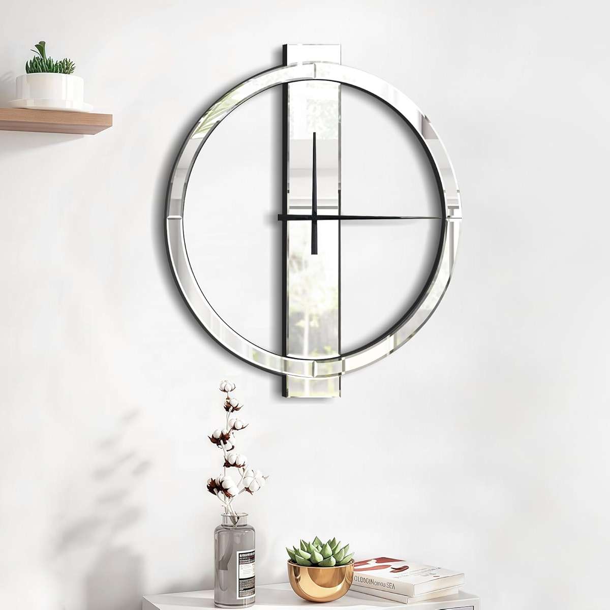 Jesmaikor Decorative Wall Clocks, 24 Inch Modern Large Mirror Clock, Battery-Operated, Completely Silent, for Living Room,Bedroom and Kitchen Decor - Image 2