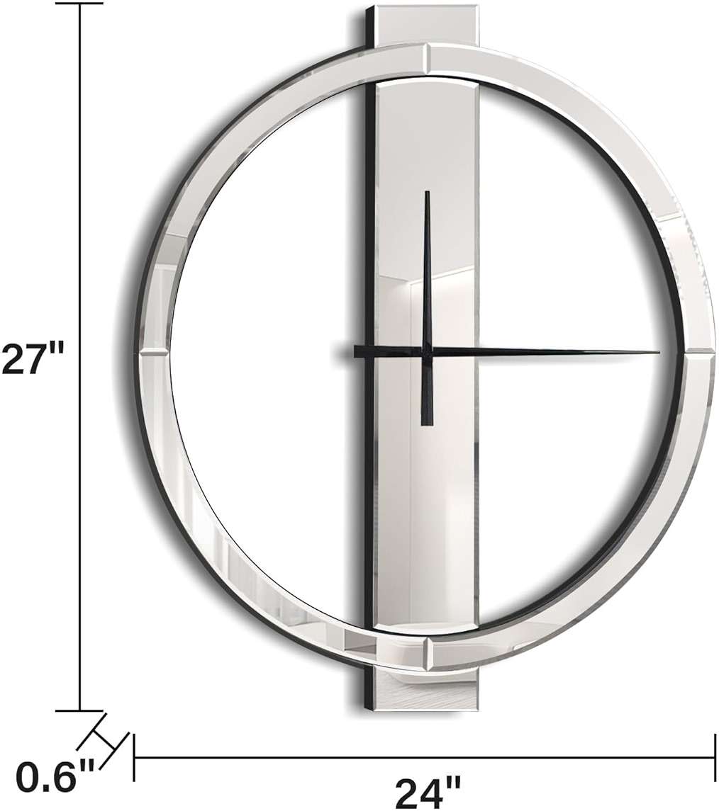 Jesmaikor Decorative Wall Clocks, 24 Inch Modern Large Mirror Clock, Battery-Operated, Completely Silent, for Living Room,Bedroom and Kitchen Decor - Image 3