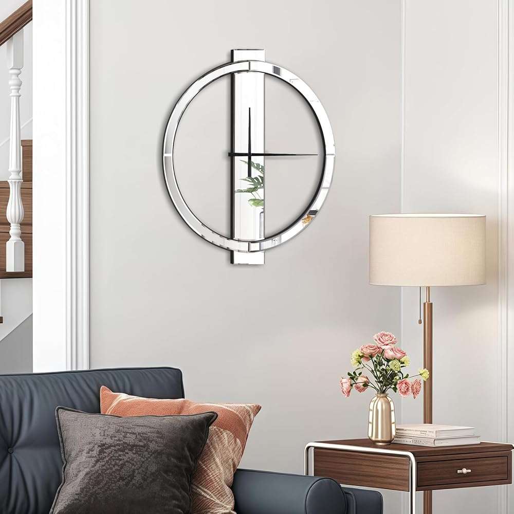 Jesmaikor Decorative Wall Clocks, 24 Inch Modern Large Mirror Clock, Battery-Operated, Completely Silent, for Living Room,Bedroom and Kitchen Decor - Image 6