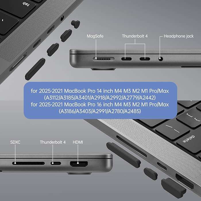 CaseBuy MacBook Pro Accessories, 14 Pack Dust Plug Covers for 2026-2021 MacBook Pro 14/16 inch M5 M4 M3 M2 M1 Pro/Max, Dust Plug for HDMI, Thunderbolt, SDXC, Magsafe, Headphone & 2PCS Webcam Cover - Image 2